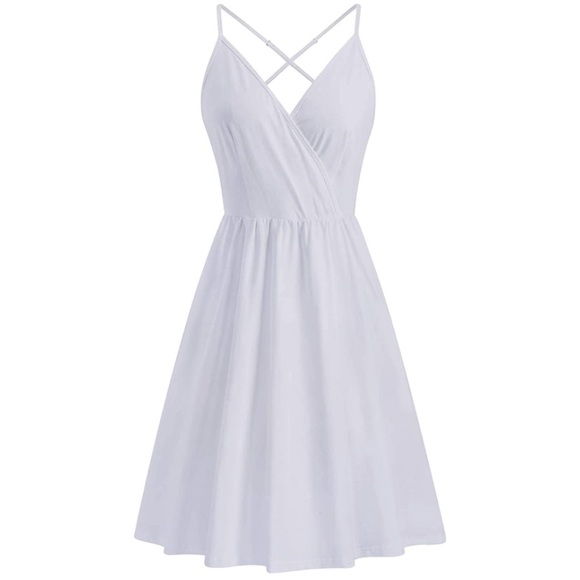 NWT LAISHEN White Spaghetti Strap Summer Wrap Pockets Sundress Dress - Picture 3 of 11